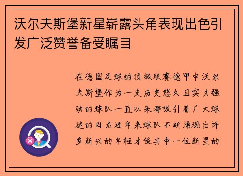 沃尔夫斯堡新星崭露头角表现出色引发广泛赞誉备受瞩目