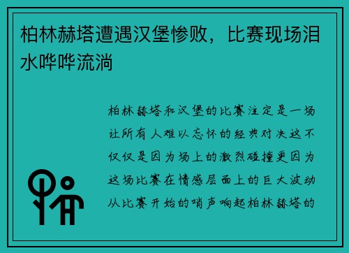 柏林赫塔遭遇汉堡惨败，比赛现场泪水哗哗流淌