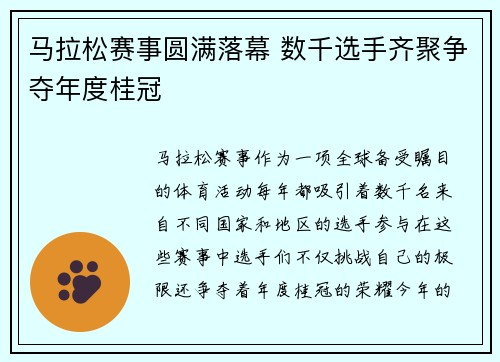 马拉松赛事圆满落幕 数千选手齐聚争夺年度桂冠
